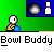 Animated sequence showing a character bowling with a blue ball, pins, and a green background with repeated text.
