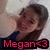 Pixelated image of a person with dark hair and beard wearing blue clothing, overlaid with red text reading 'Megan<3' on black background.