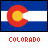 A 2x2 contact sheet of four animated frames showing the Colorado state flag with a red C, yellow circle, and blue-and-white stripes, each frame paired with
