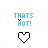 Four animated frames of a pixel art buddy icon showing the text 'THAT'S HOT!' above a heart symbol with varying outline styles.