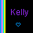 Four display the name 'Kelly' in purple pixelated text above a heart symbol, with vertical color bars on the left side