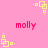 Pixelated pink background with repeating yellow square patterns and red text reading "molly" in four locations.