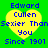 Four identical yellow heart-shaped icons with blue text on a green background, each displaying 'Edward Cullen Sexier ThanSexier Than You Since 1901' in pixelated font.