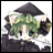 A pixelated anime-style character with green hair and cat ears wearing a graduation cap, next to stylized text reading "Anime IM" on a black background.