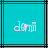 Two side-by-side with cyan backgrounds and black lines, each displaying the word 'domi' in light pink pixelated text