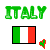 Green and red pixelated 'ITALY' text above Italian flag icons with small heart-shaped animations.