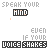 Animated contact sheet of 25 frames showing a text-based animation with changing rainbow-colored pixels in the phrase "SPEAK YOUR MIND" and static surrounding text on a gray background.