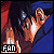 Pixelated image of a character with orange-brown hair and white eyes, making a hand gesture against dark blue and red background.