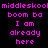 Pixelated text in bright pink on black background, repeating 'middleskool' and 'boom ba I am already here' across two