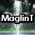 Pixelated split-screen image with waterfall on left and yellow flowers on right, overlaid with bold text reading "MaglinT Rocks!" in white letters with black outlines.