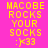 Pixelated yellow text on colored backgrounds reads "MACOBE ROCKS YOUR SOCKS :^)33" with a smiley face and three 3s.