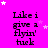 A bright pink background with repeated text "Like i give a flyin' tuck" in black pixelated font, surrounded by small white and light purple stars.
