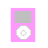 A pink rectangular device with a gray screen and white circular control, surrounded by animated heart icons in red and green.