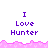 Pixelated text "I Love Hunter" in purple on white background with pink jagged border, displayed across two of repeated icons