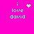 Pixelated text 'i love david' on bright pink background with animated heart and star symbols.