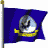 Animated contact sheet of a blue flag with yellow banner and silver emblem on white background, showing eight sequential frames of waving motion.