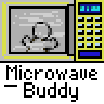 Animated contact sheet of a microwave-themed buddy icon showing sequential frames from an animation sequence with multiple states including idle, question mark, and explosion effects.