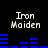 Pixelated text "Iron Maiden" appears above blue horizontal bars on a black background, with two identical frames showing different bar patterns.