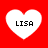 Four white heart shapes on a red background, each containing the text LISA in black pixelated font.