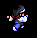 Pixelated character in blue pants and white shirt with red accents performs sequential martial arts poses against black background.