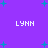 Purple background with cyan plus signs and four instances of the text LYNN in white pixelated font.