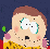 Pixelated cartoon character with exaggerated facial features and text overlays on blue background in a 3x3 contact sheet layout.