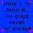 Blue background with black pixelated text reading 'Chris L 'n' Jena H... ilu guyz 4ever 'n' always', pink plus signs scattered throughout, two identical vertical of text side-by-side
