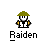 Pixel art character with green hat and white body holding blue object, transitioning to red object with motion trails.