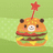 Pixelated burger-shaped character with bear ears, smiling face, and red star on top against green background.