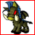 Animated contact sheet of a pixelated dragon-like creature with blue mane, red eyes, and yellow tusks in various poses across 18 frames.