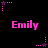 Black background with repeated pink text 'Emily' and star-shaped pixel art elements in various positions.