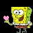 Four 48x48 pixel frames of a yellow cartoon character holding pink hearts against black background, arranged in 2x2 contact sheet with slight pose variations between frames.