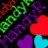 Animated icon with repeating 'BANDOIR' text in multiple colors and heart shapes on a black background.