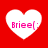 Four white heart shapes on a red background, each containing pink text 'Brieel:' with a colon, arranged in a
