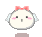 Pixelated cartoon character with pink bow, white wings, and blush cheeks in nine distinct facial expressions on gray background.