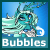 Animated Neopets buddy icon featuring a teal-colored Aisha character with flowing hair and horns, surrounded by white bubbles against a blue background, displayed as a 3x3 contact sheet of sequential animation frames.