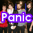 four showing a group photo with text overlays changing from 'Panic At The Disco is Love' to 'Panic At The Disco is Love' in different colors