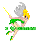 Pixelated cartoon character with blonde hair in a bun, green dress, and yellow shoes holding a wand; text below reads "I ❤️ Disney" on gray background.