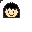 Pixelated cartoon face with black hair, beige skin, and a smiling mouth in two variations showing different eye states.