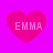 Four pink hearts on a bright pink background, each containing the text 'EMMA' in white pixelated letters.