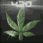 Animated sequence of a green cannabis leaf with five serrated blades against dark background, showing motion from upright to bent and curled positions.