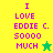 Pixelated text reads "I LOVE EDDIE C. SOOOO MUCH" with a star symbol, displayed across four color-blocked with animated star changes