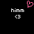 Pixelated pink heart symbol above two identical white text blocks reading 'himm' with '<3' symbols below each on black background.