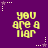Purple background with yellow pixelated text reading 'you are a liar' repeated six times in two , surrounded by white and purple star-shaped decorations