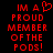 Red pixelated text on black background reads 'IM A PROUD MEMBER OF THE PODS!' with a heart symbol replacing the letter O in 'A' at top left.