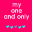 Pixelated text 'my one and only' in white on bright pink background with cyan and gray star-like symbols below.