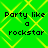 Green background with yellow diamond lattice pattern and four identical pixelated text blocks reading "Party like a rockstar" in black.