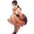 Pixelated figure in mid-air pose with one leg extended, wearing dark shorts and a light top, against a plain white background.