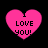 Four pink heart-shaped icons with black text "I LOVE YOU!" arranged in a on a black background