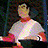 Pixelated figure in light-colored top with red accents, dark background, and visible hand gesture.